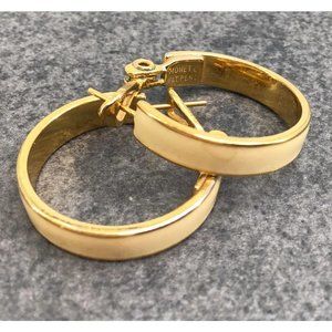 Vintage Monet Earrings Gold Tone Enamel Hoops